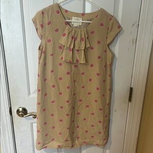 Kate Spade Tan and Pink Silk Dress with Pleated Ruffles and Cap Sleeves size 8